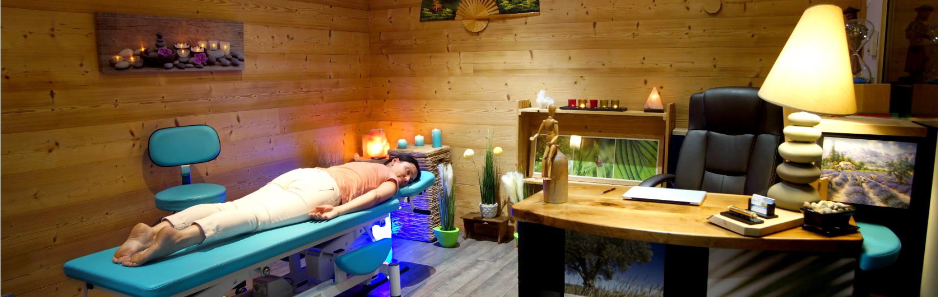 reboutement poiron magnétiseur cabinet femme allongée table